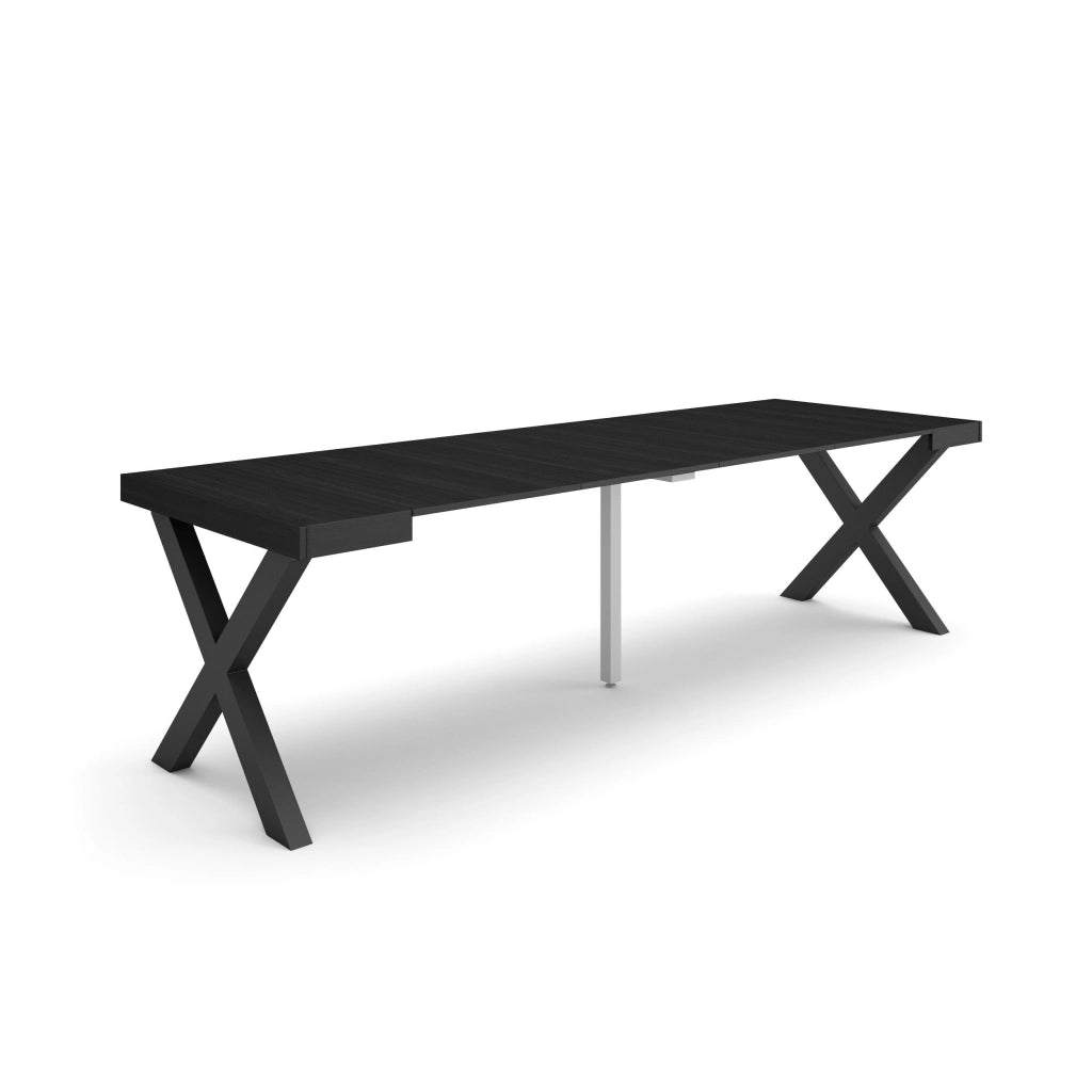 Consolle allungabile, 58 fino 262x90x73cm, Per 12 persone, Gambe in legno, Nero RF2806