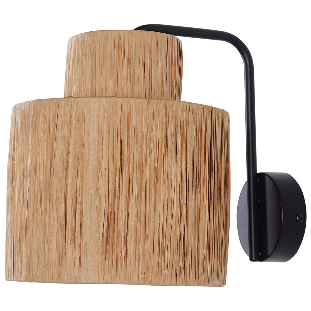 Set di 2 lampade da parete fatte a mano in rafia naturale con foglie di palma e base in metallo stile boho camera da letto