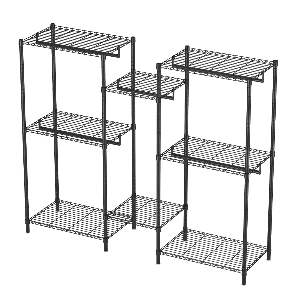 PORTA ABITI 80x46x24 cm Nero con 8 ripiani e 5 barre appendiabiti