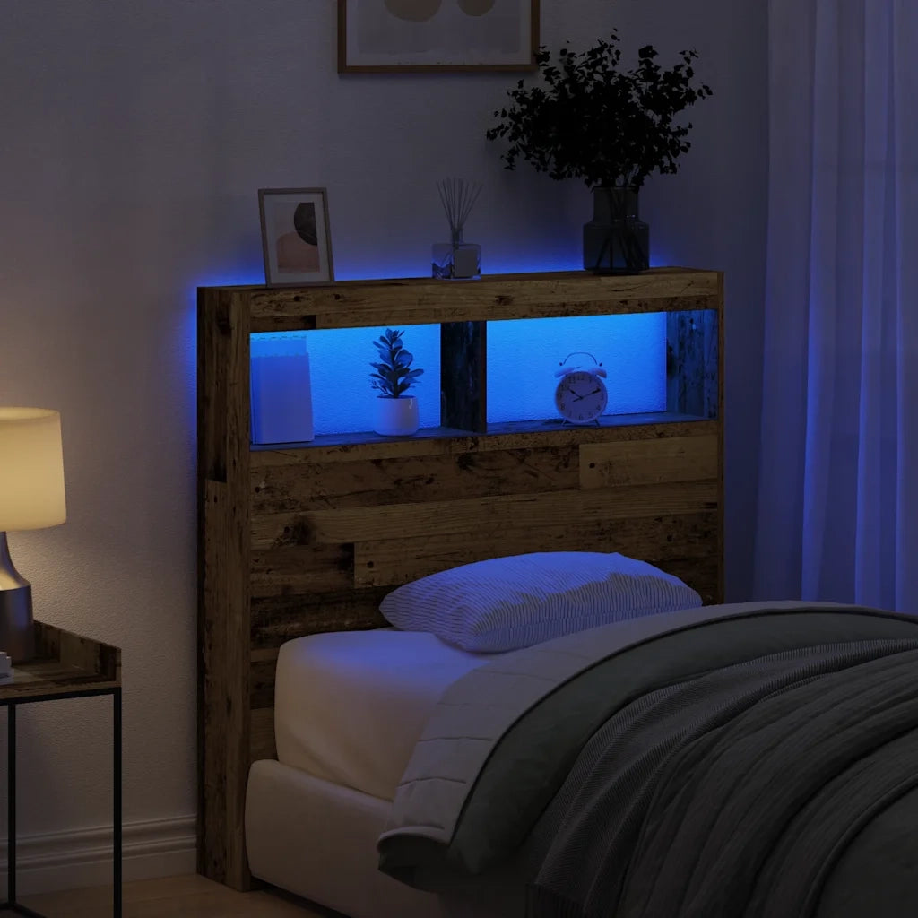Testiera con Contenitore a LED Legno Antico 100x17x102 cm 863125