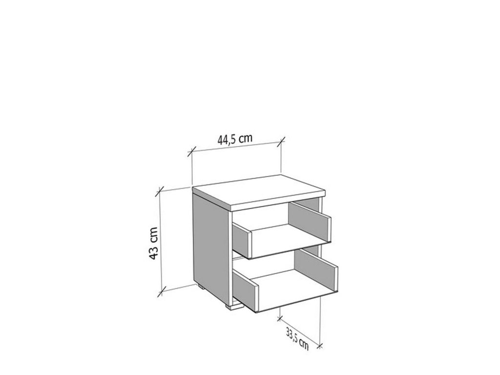 Roncello, Comodino 2 Cassetti, 44.5x33.5x43h cm Bianco Larice