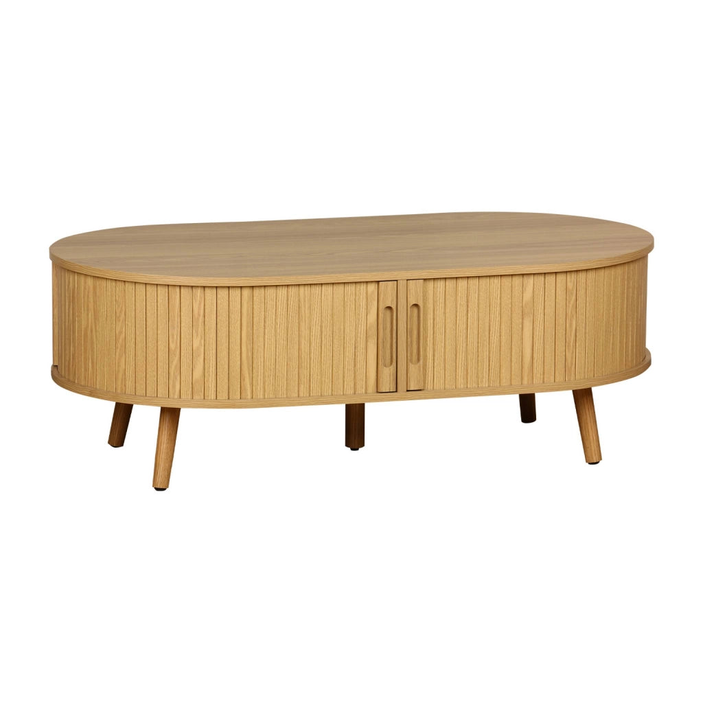 Tavolino scandinavo effetto legno scanalato 2 ante scorrevoli, marrone