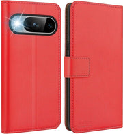 Custodia Premium MagFlip per Google Pixel 9/9 Pro - Rosso - Custodia pieghevole in pelle con design artigianale