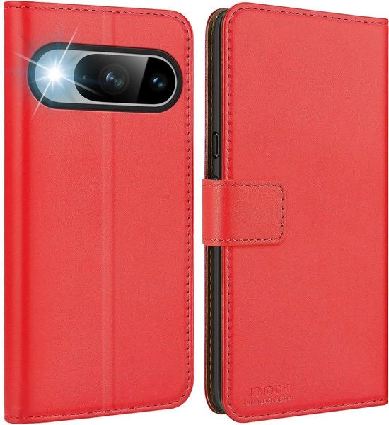 Custodia Premium MagFlip per Google Pixel 9/9 Pro - Rosso - Custodia pieghevole in pelle con design artigianale