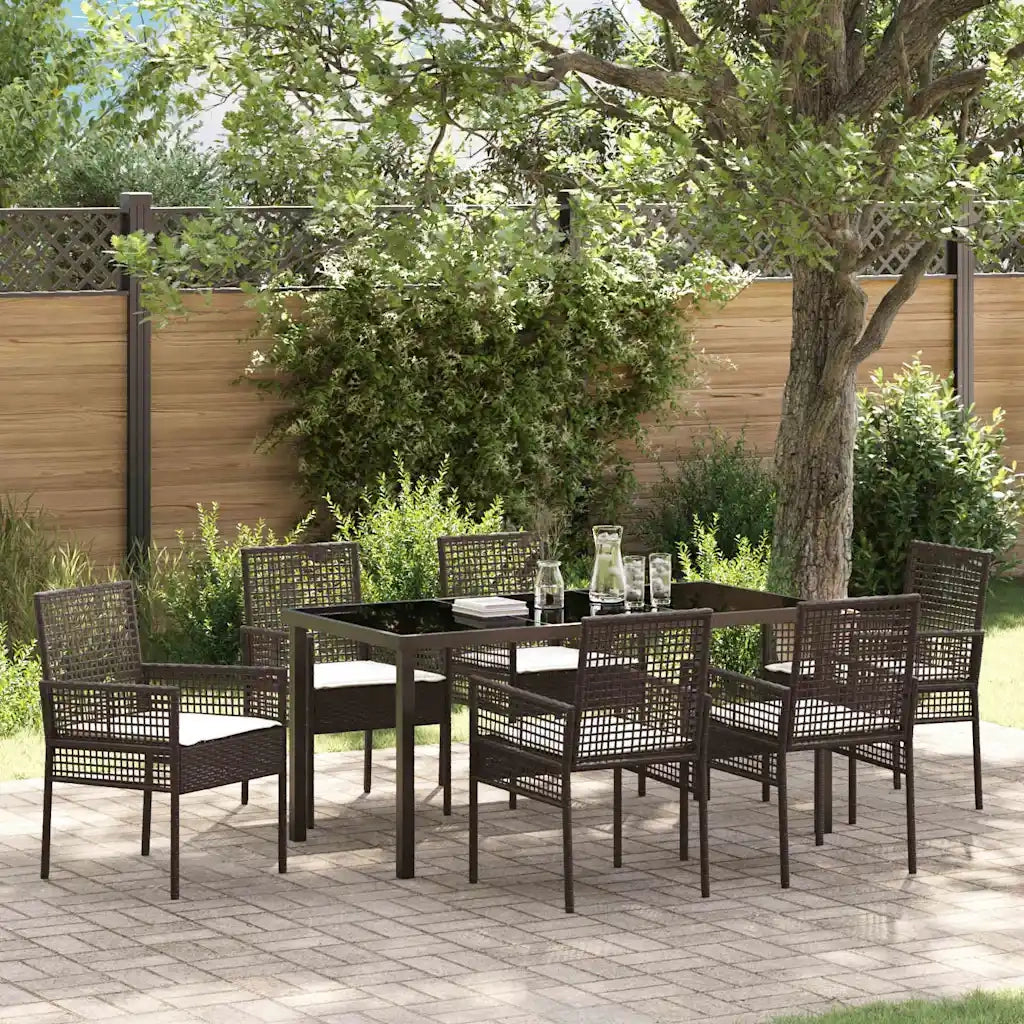 Set da Pranzo per Giardino con cuscino 7 pcs Marrone polyrattan