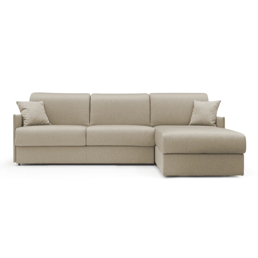 Evans Divano letto angolare con penisola in morbido tessuto impermeabile T13 232 cm Destro (mat. 120x197)  beige