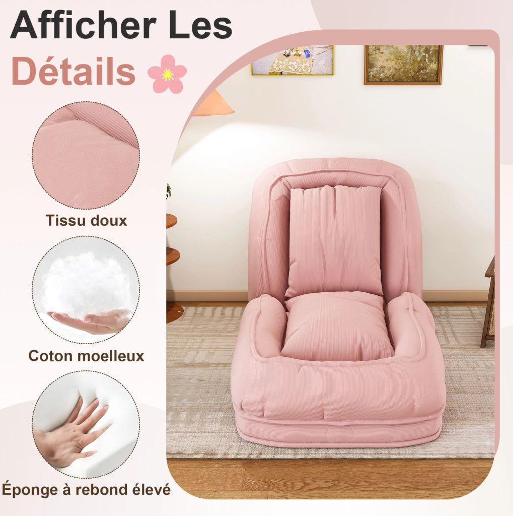 Sofa letto pieghevole ergonomico 80x22x87 cm in tessuto e metallo; rosa