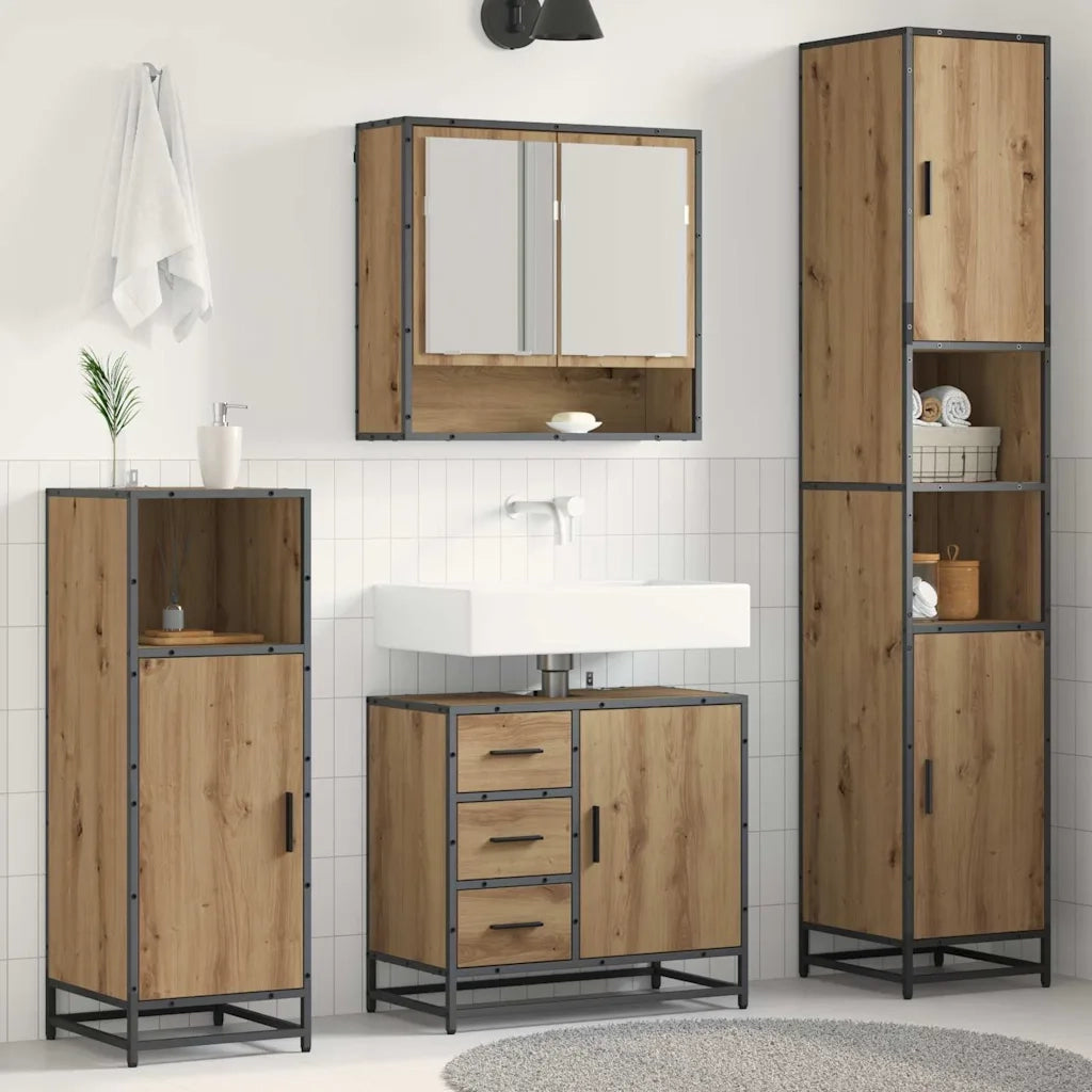 Set di mobili per il bagno con porta 3 pcs Rovere artigianale 3402549