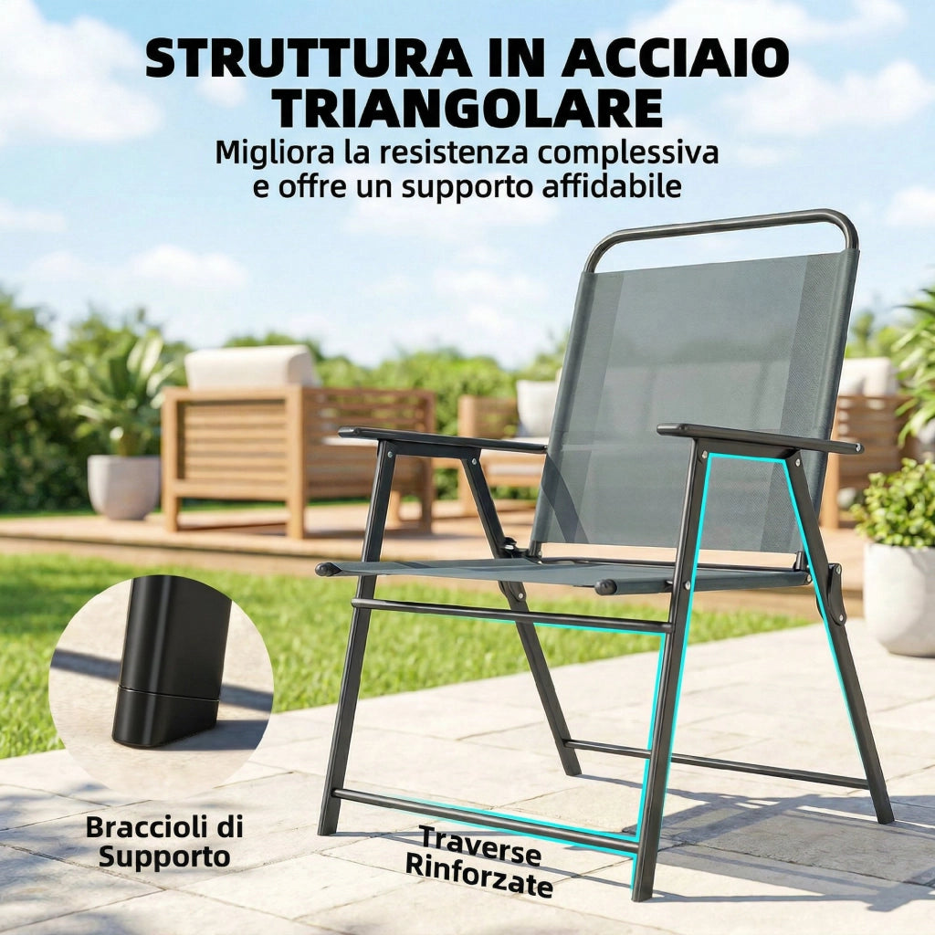 Sedia Pieghevole da Giardino ¨C Zephmum ¨C Grigio, Rete, 2 Pezzi