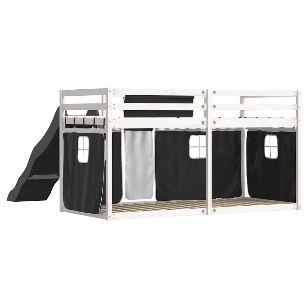 vidaXL Letto a Castello con Scivolo e Tende Bianco e Nero 90x200 cm