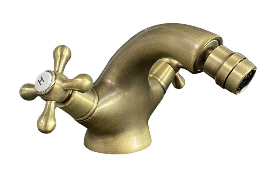 Rubinetto bagno bidet con snodo vintage, maniglie a stella bronzato