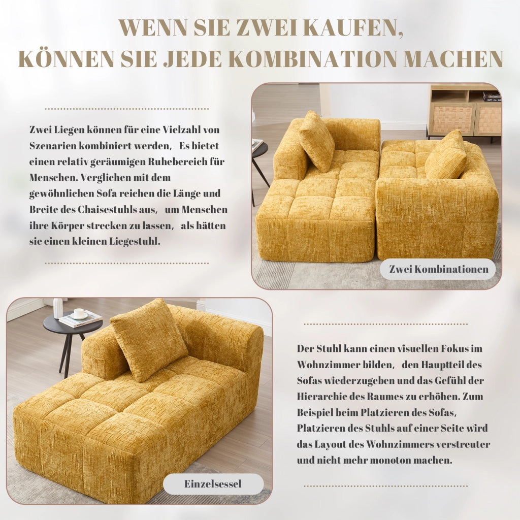 DIVANO Chaise longue 158x90x60 cm Chenille giallo con cuscino