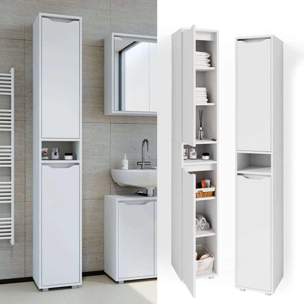 Mobile bagno alto Ruben, Bianco, 30 x 192.5 cm, per la conservazione in bagno, compatibile con Ruben Collection