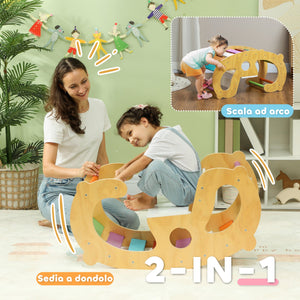 Gioco per Bambini 2 in 1 Arco Montessoriano Sedia a Dondolo 91x41x48 cm in Legno di Pino