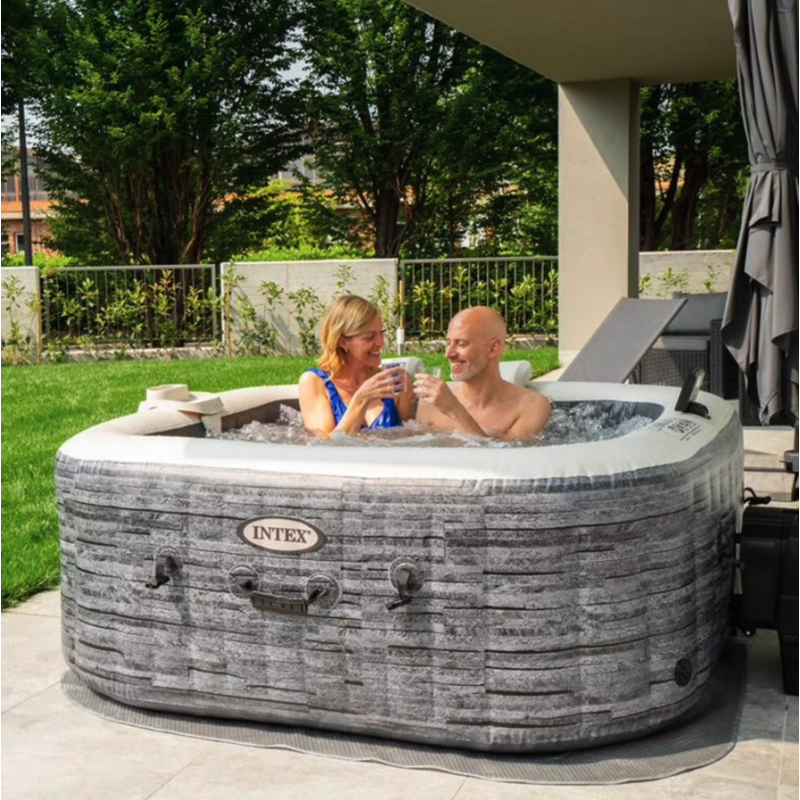 Spa gonfiabile idromassaggio quadrata 4 posti con WiFi e luce LED, 211x211x71 cm riscaldamento 40°C per esterno - Intex
