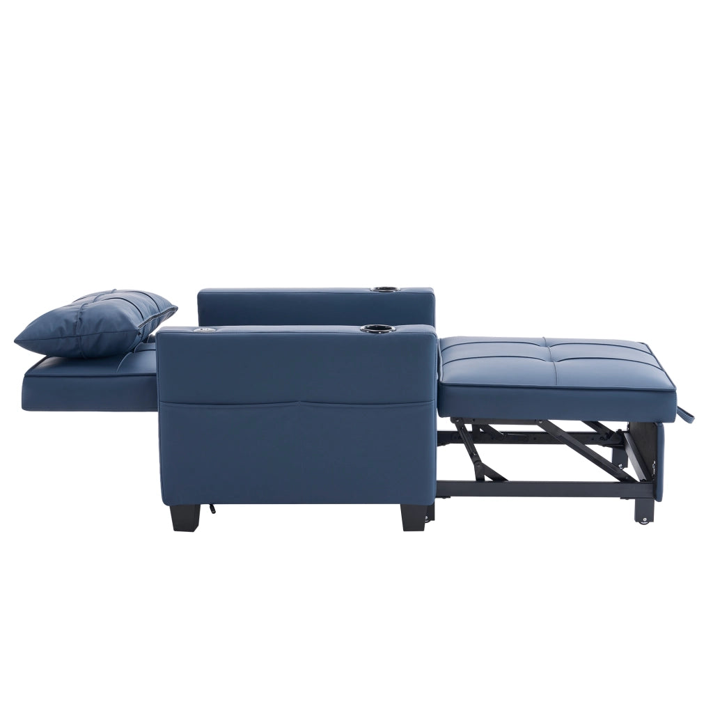 Poltrona letto 3 in 1 - con schienale regolabile; USB e tasca laterale - blu