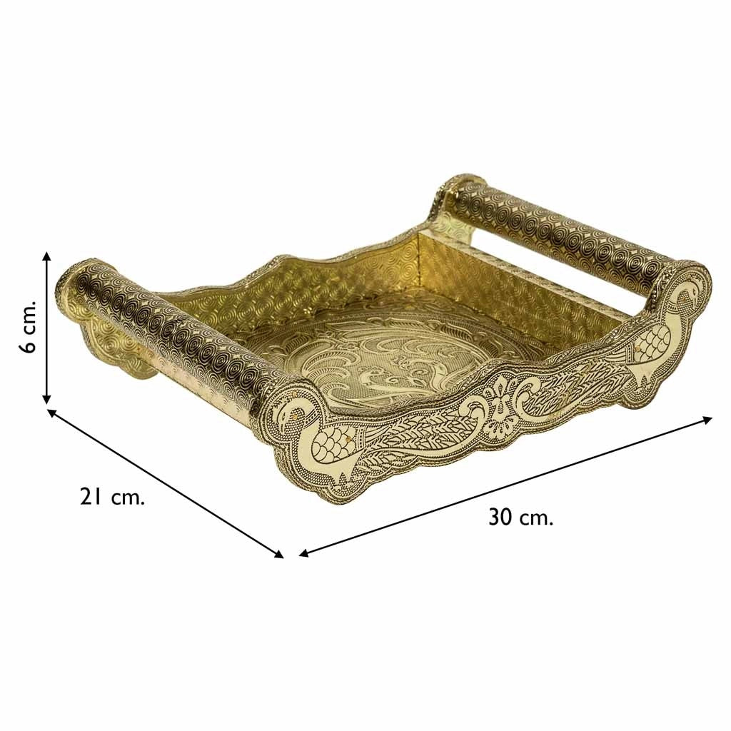 Vassoio in metallo goffrato dorato 30x21x6h
