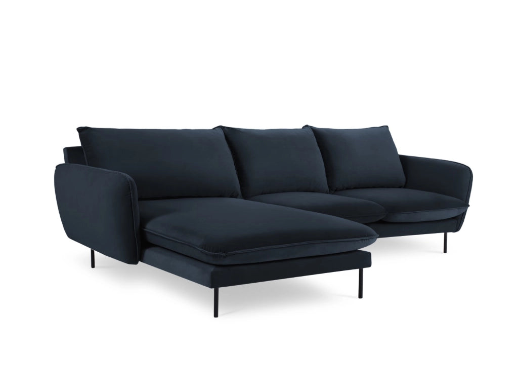 Cosmopolitan Design - Divano angolare sinistro "Vienna" 5 posti in velluto blu scuro 