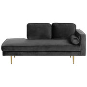 Chaise longue Nero Velluto Imbottito versione destra Orientamento Gambe In Metallo Rafforzamento Cuscino Design Moderno