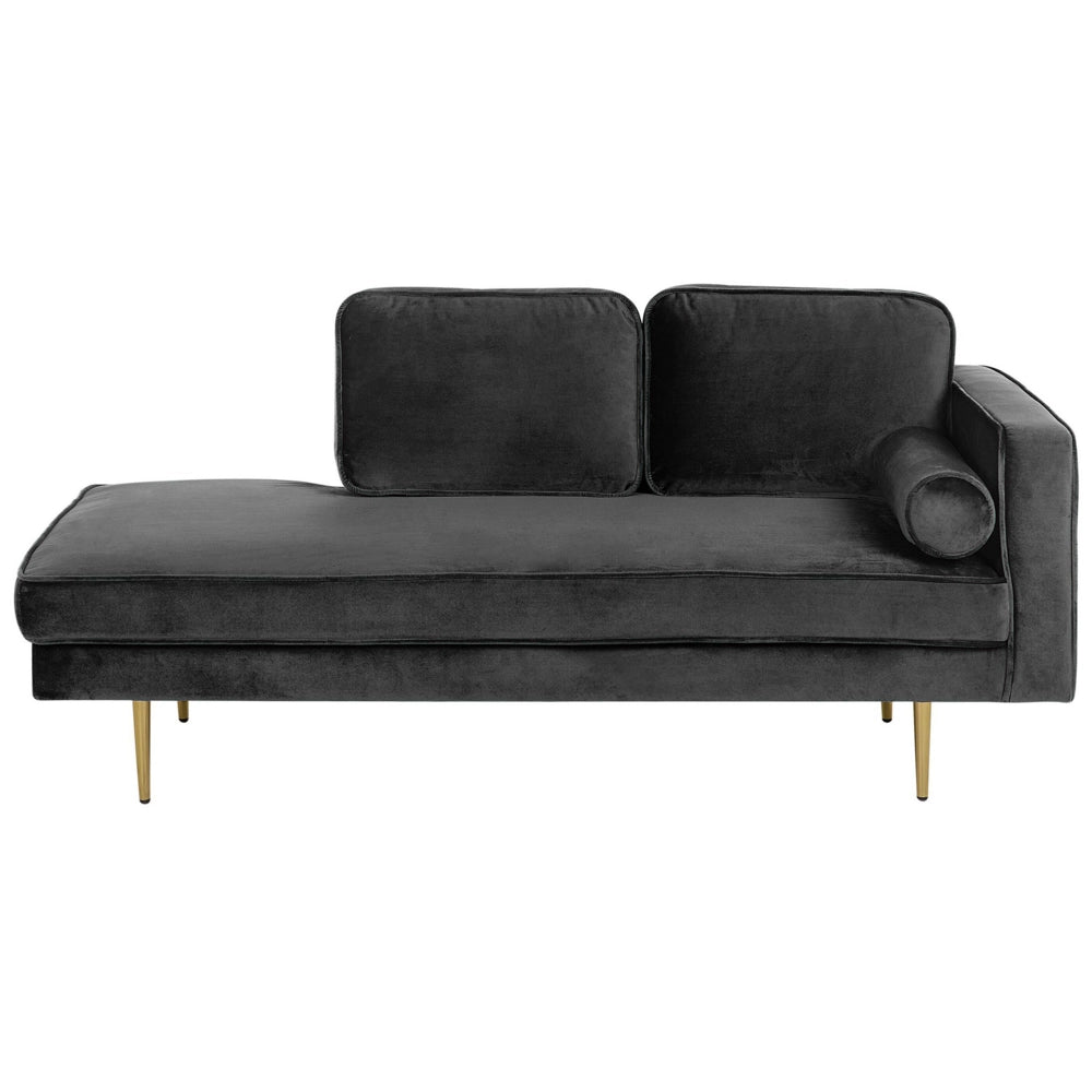Chaise longue Nero Velluto Imbottito versione destra Orientamento Gambe In Metallo Rafforzamento Cuscino Design Moderno