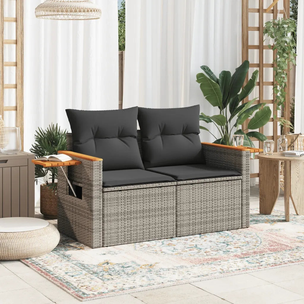 Divano da Giardino con Cuscini 2 Posti-Sofa da Giardino-Divano da esterno Grigio in Polyrattan 117379