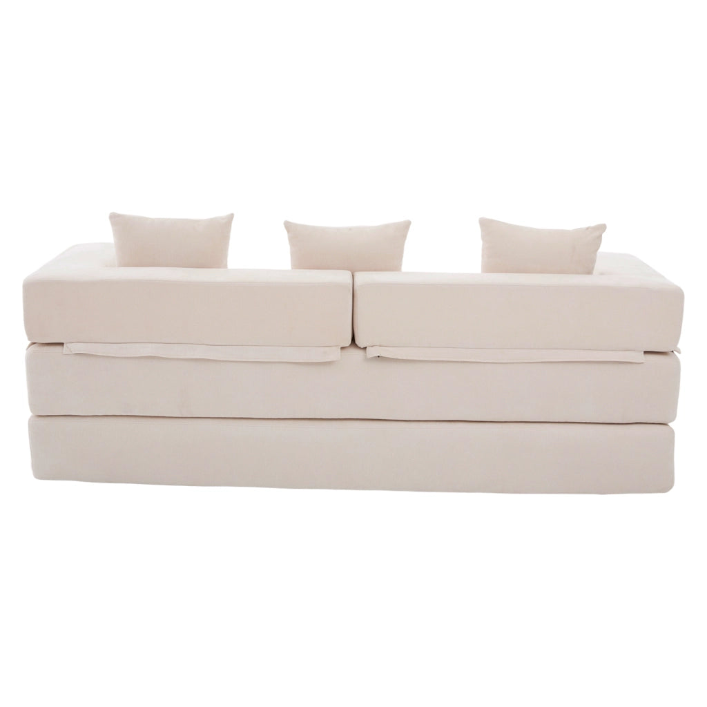 Divano modulare in tessuto Chenille beige con tasche laterali, base antiscivolo e struttura DIY