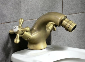 Rubinetto bagno bidet con snodo vintage, maniglie a stella bronzato