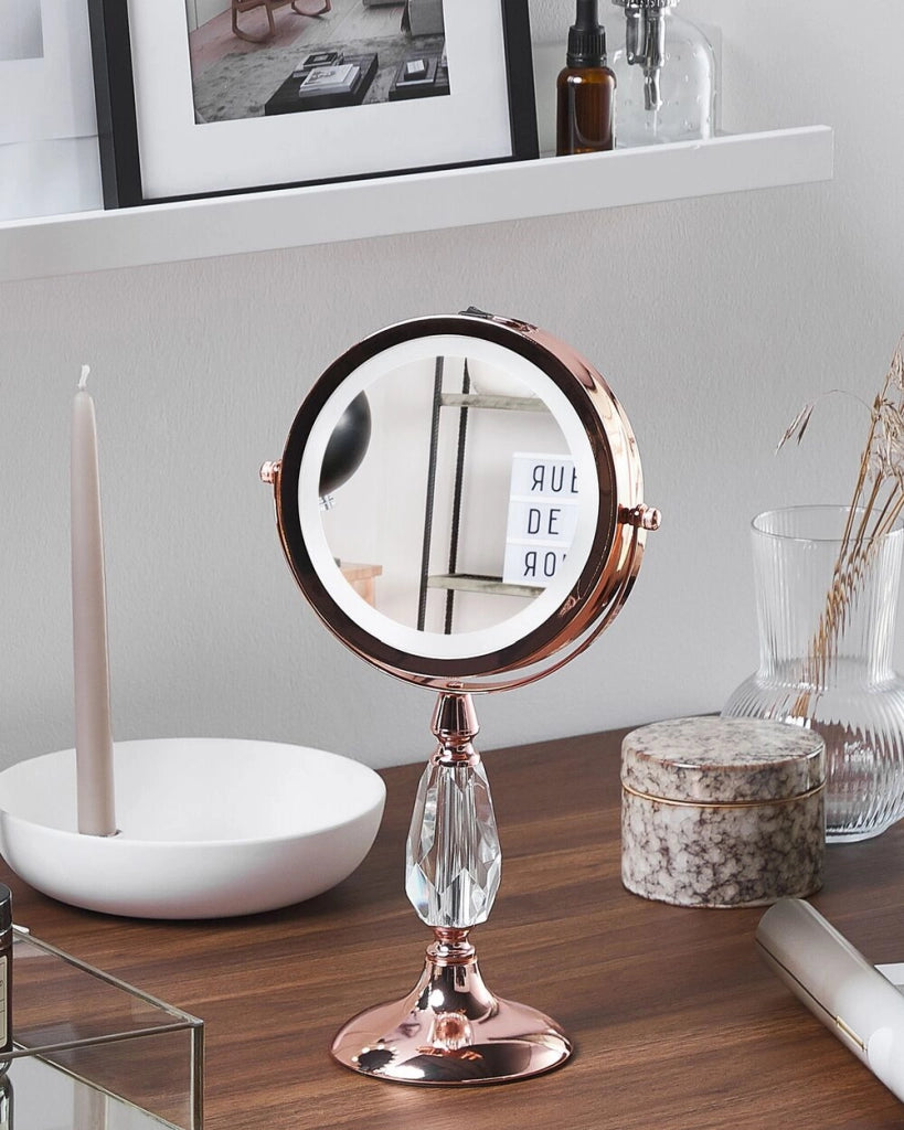 Specchio da tavolo double face per trucco a LED metallo rosa dorato ø 18 cm 1x / 5x