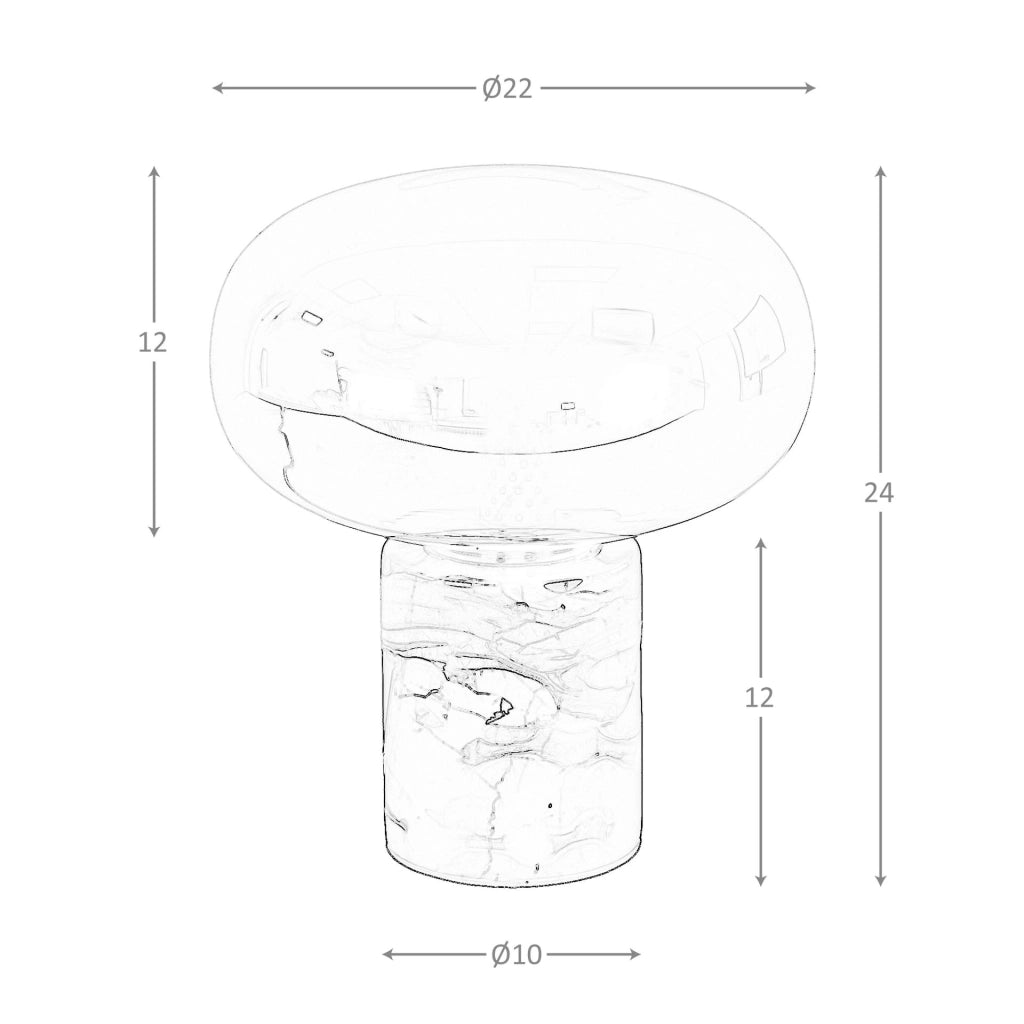 Lampada da tavolo in vetro fumé grigio effetto specchio e marmo porcellanato