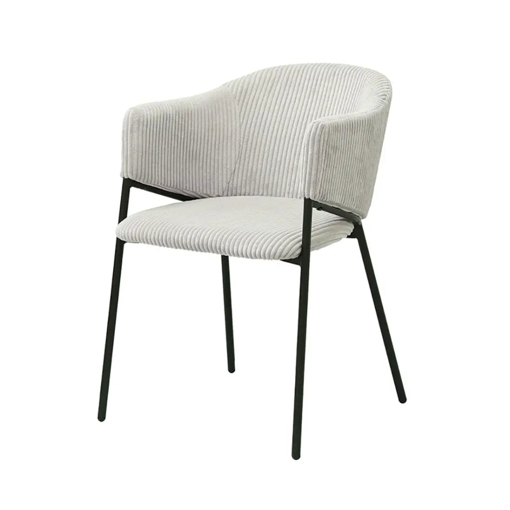 Sedia da pranzo IMANY – Velluto a coste grigio chiaro – Braccioli – Piedi in metallo nero – Stile design / industriale