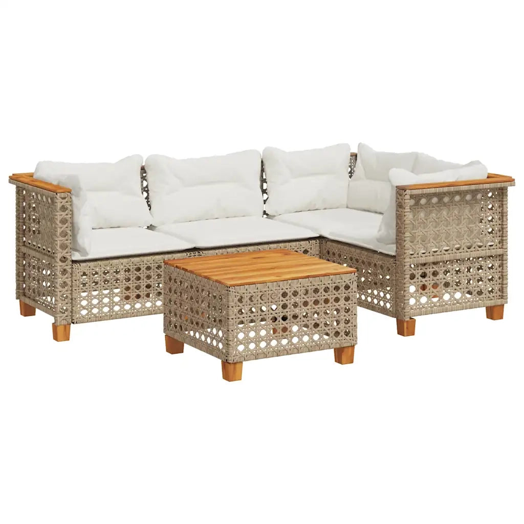 Set Divano da Giardino 5 pz con Cuscini Beige in Polyrattan