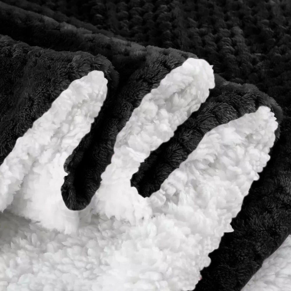 Coperta Plaid in Pile Sherpa Invernale Tinta unita 440 Gr/Mq Nero - Matrimoniale 200x230