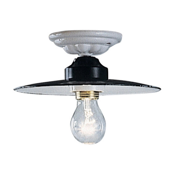Plafoniera Industrial Potenza Ferro E Ceramica Nero Diam. 35Cm 1 Luce E27