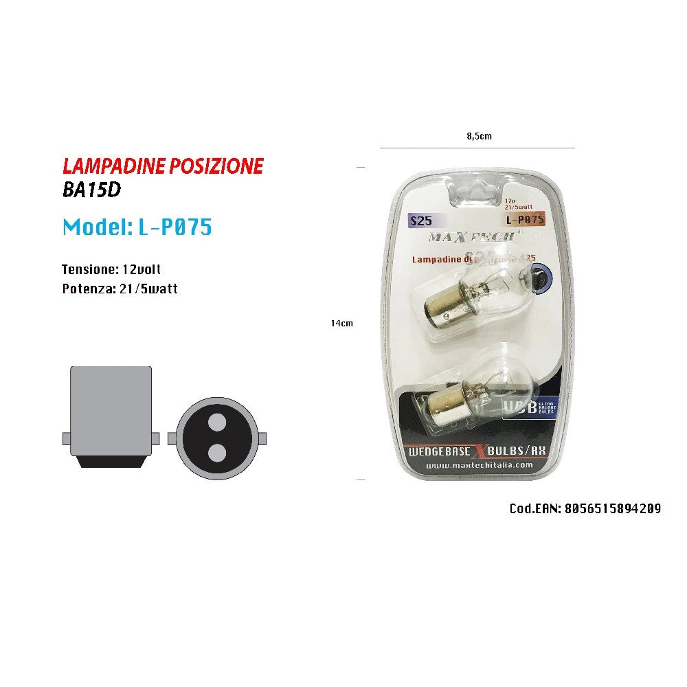 Trade Shop - Lampadine Di Posizione Ba15d S25 Lampadine Luminose 12v 21/5 Watt Ricambio Auto -