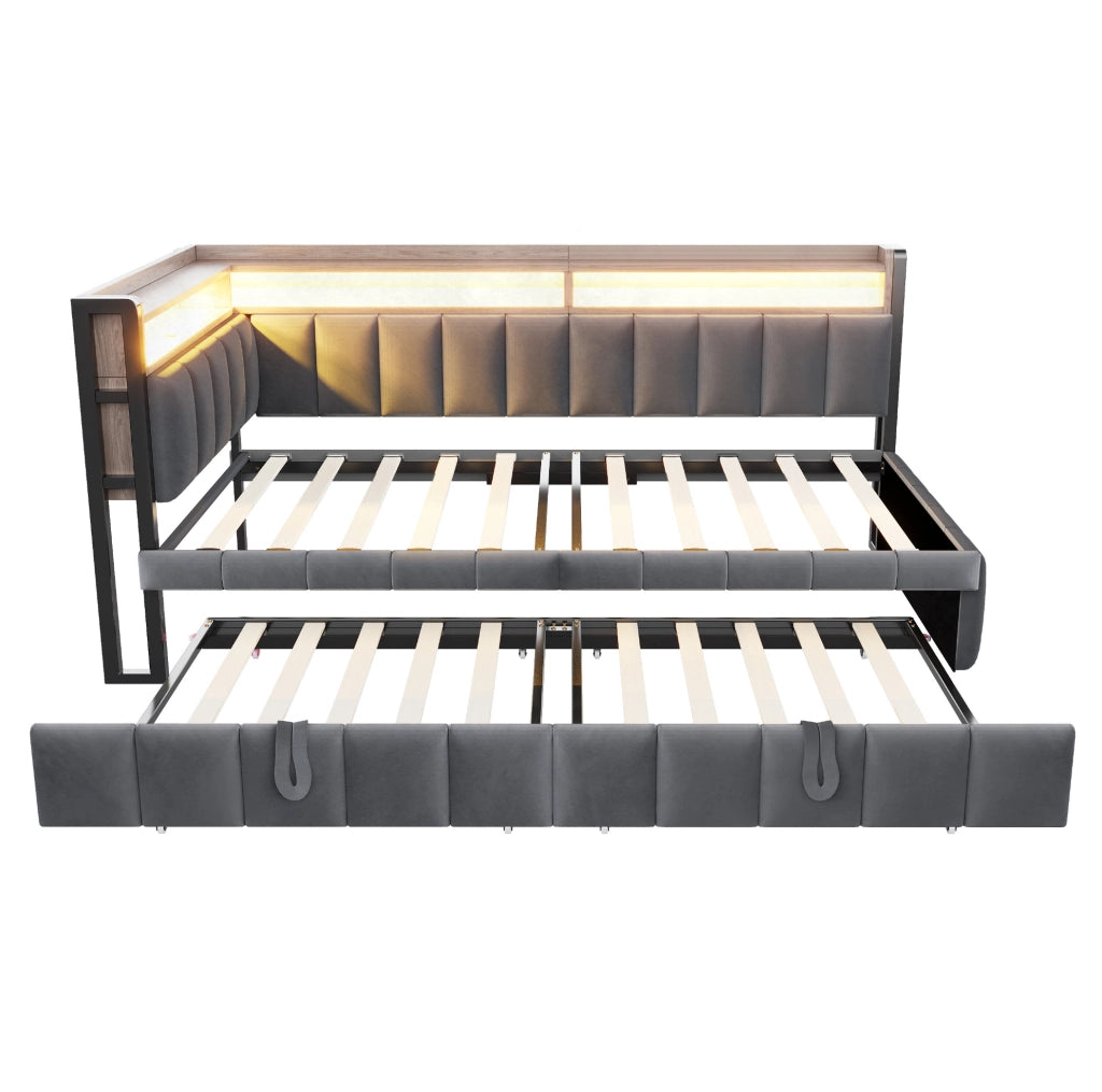 Divano letto estraibile 90x200 cm con LED, USB e USB-C