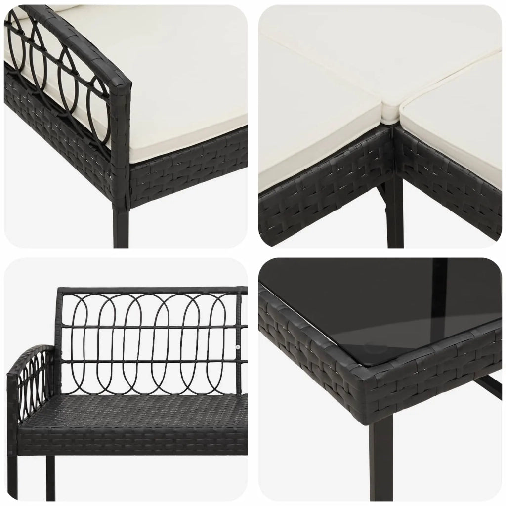 Set Divano da Giardino 2 pz Nero e Crema 42026820