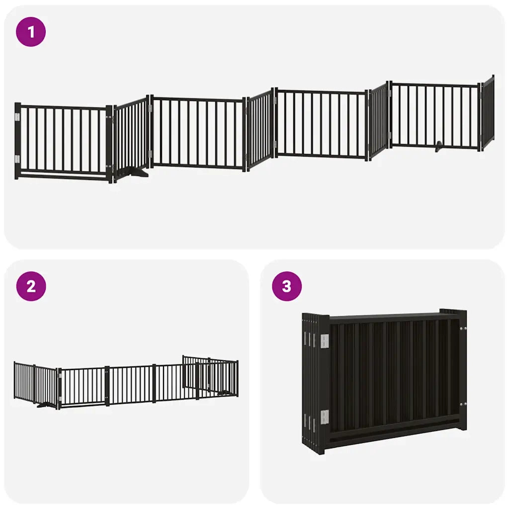 vidaXL Cancello Cani Porta Pieghevole Nero 8 Pannelli 640 cm Pioppo