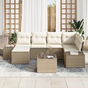 Set di Divani da Giardino da 7 Pezzi con Cuscini in Polyrattan Marrone