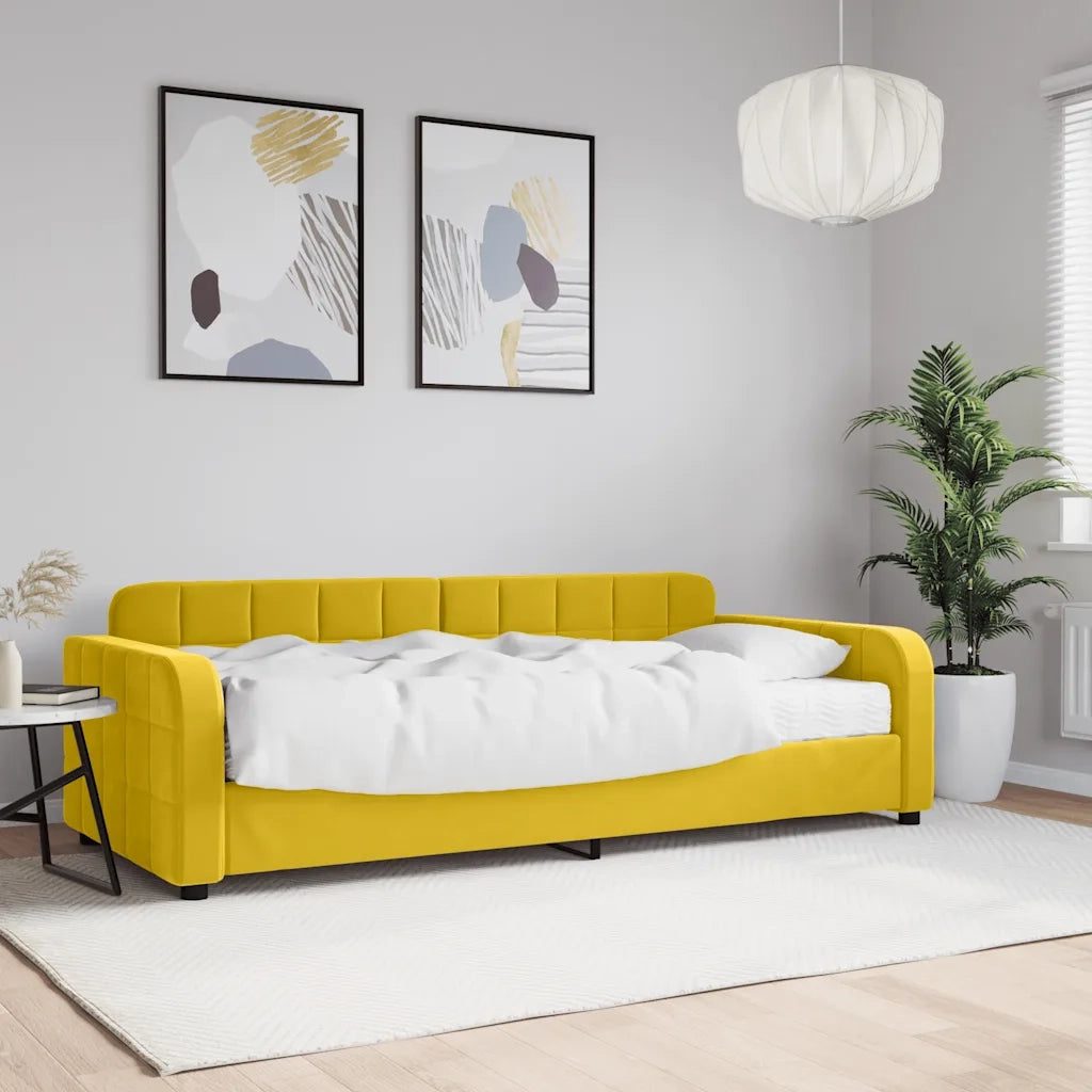 Divano Letto con Materasso Giallo 90x200 cm in Velluto