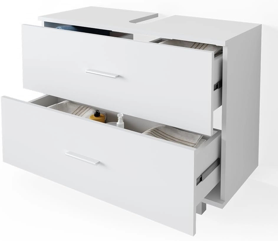 Mobile sottolavabo per bagno Ilias, Bianco, 80 x 60.8 cm, con ritaglio per sifone e aperture di ventilazione laterali