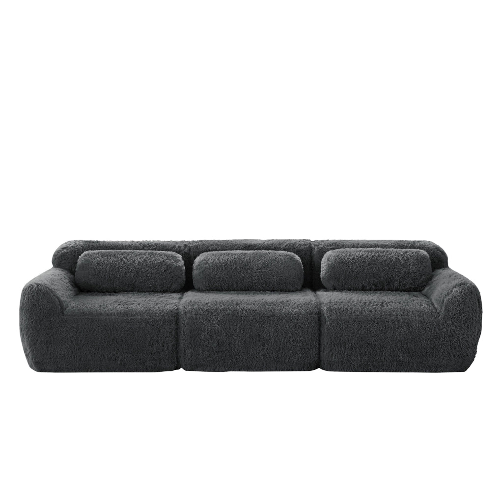 Divano angolare modulare senza struttura con base antiscivolo in peluche grigio