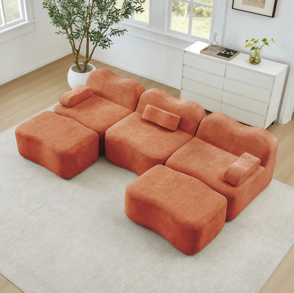 Divano modulare angolare a U 288x167x70 cm in velluto arancione con seduta profonda