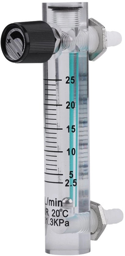 Misuratore di flusso 2,5-25 l/min - Valvola regolabile - Acrilico/Polimero/Metallo - Per ossigeno/aria/gas - Misura precisa - Misuratore di flusso