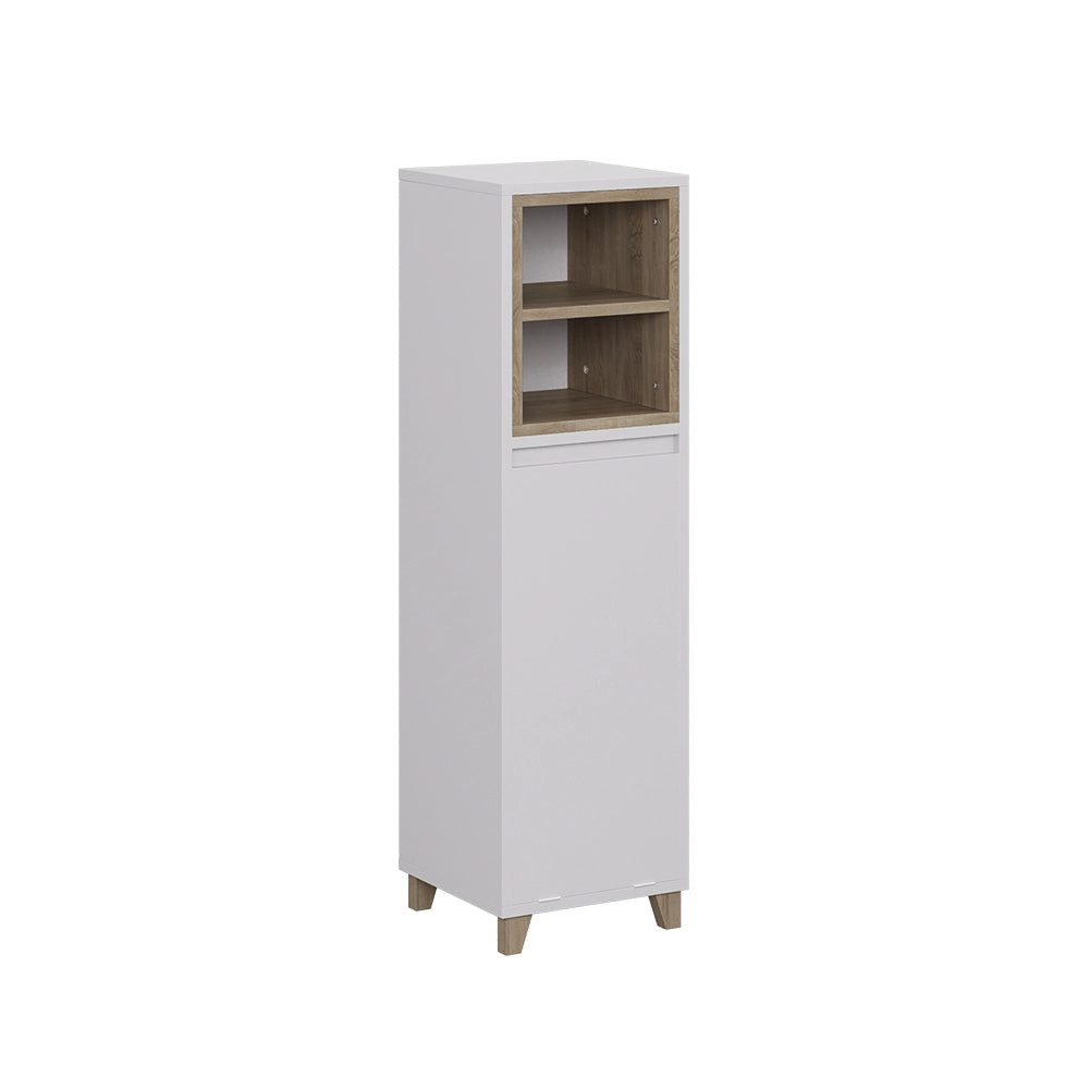 Vicco mobiletto bagno Bianco/quercia 30 x 105 cm con cesto portabiancheria pieghevole