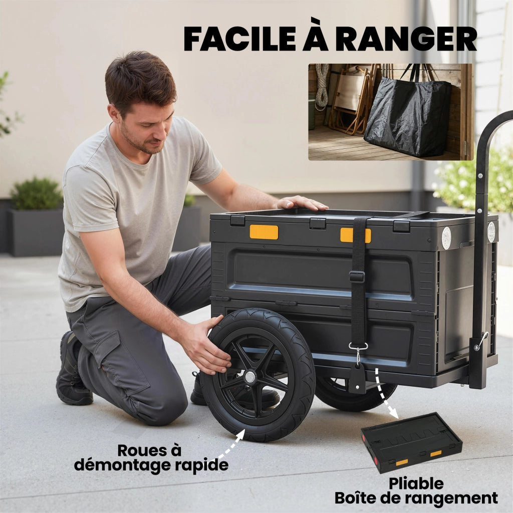 Carrello Trasporto Bici Pieghevole ¨C Zephmum ¨C Plastica 65L 145x51.5x72cm Nero