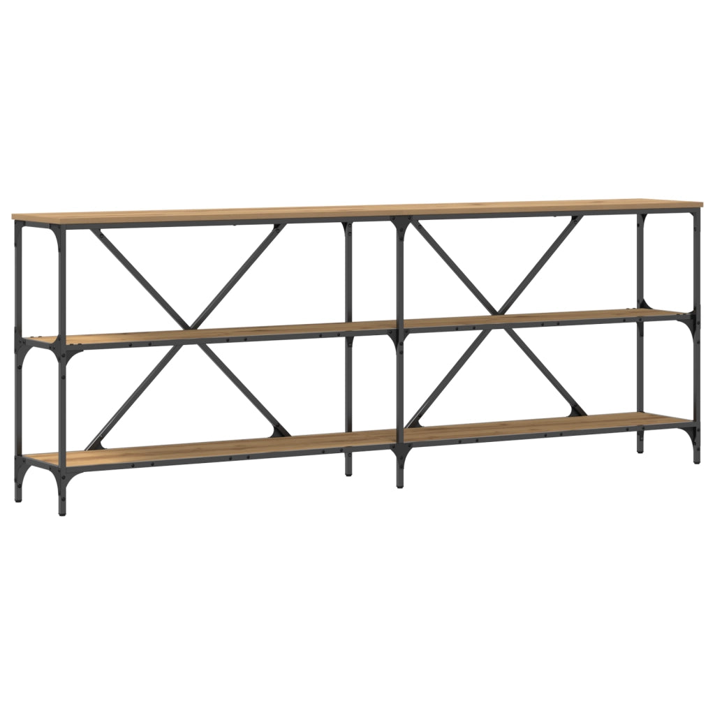 Tavolo Consolle In Rovere Artigianale 200x30x75 cm Legno Ingegnerizzato e Acciaio