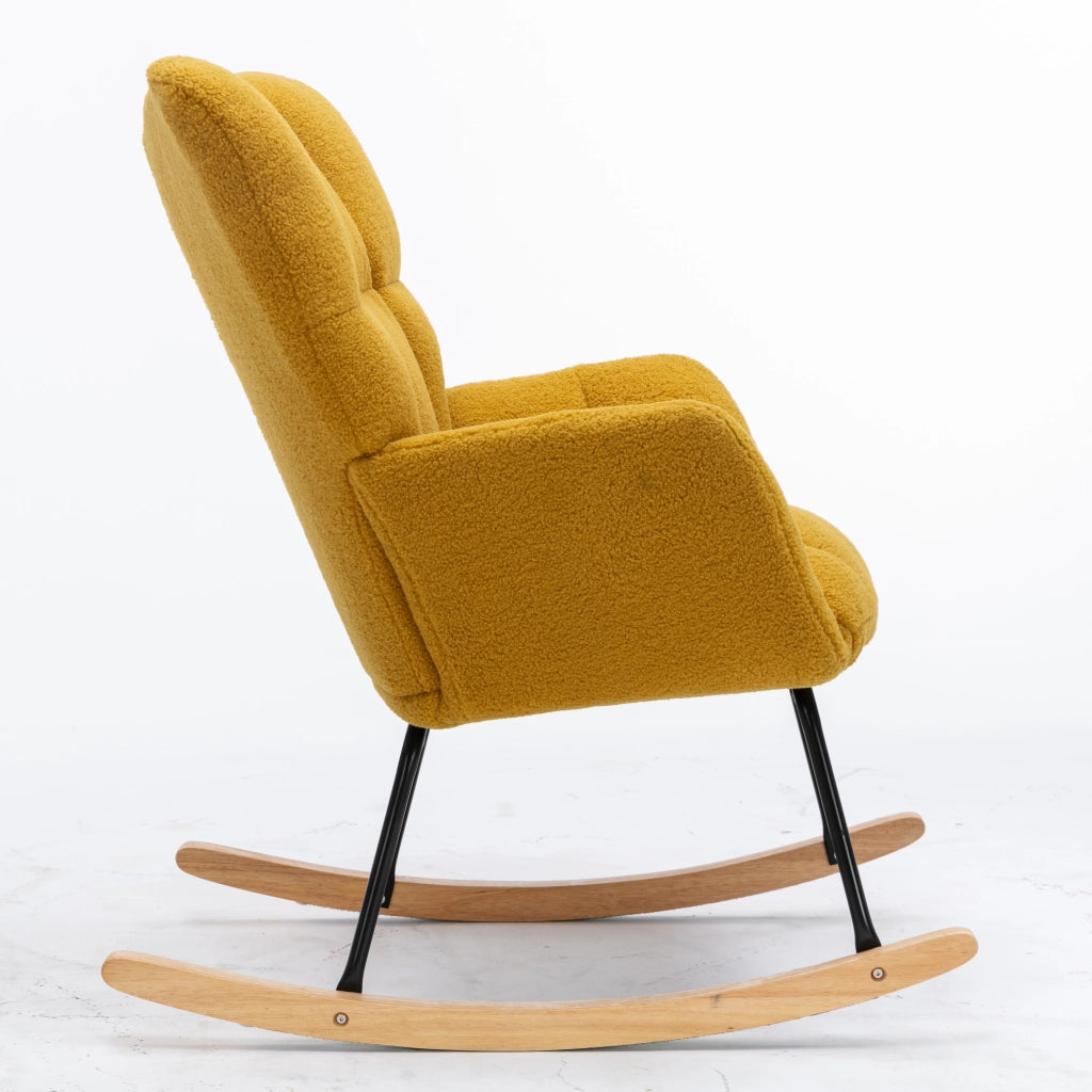 Poltrona Dondolo in Tessuto Boucl¨¦ Giallo ¨C MINIMAL ¨C Reclinabile, Imbottita, Soggiorno