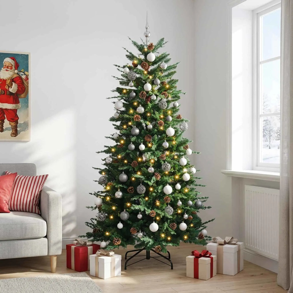 Albero di Natale Artificiale con Rami Pieghevoli 240 cm 300 LED 3467271