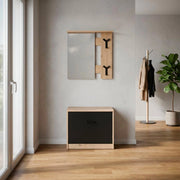 Mobile Ingresso Limone41A con Specchio, Appendiabiti e Scarpiera Rovere e Nero