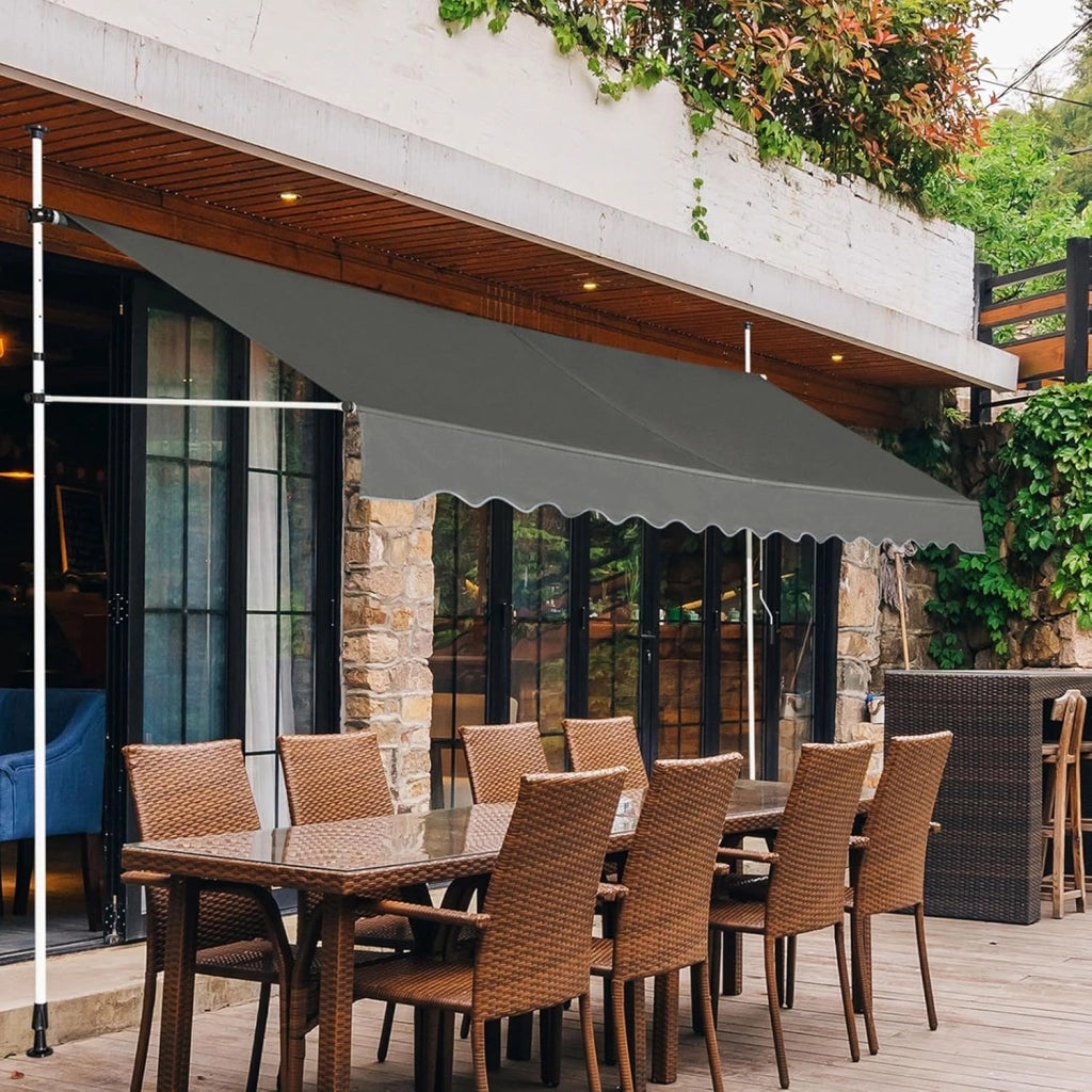 Tenda da Sole per Esterno, Tenda da Sole a Morsetto per Balcone con Struttura Telescopica e Tessuto Resistene ai Raggi Solari, Regolabile in Altezza e in Angolazione (350 cm, Grigio)